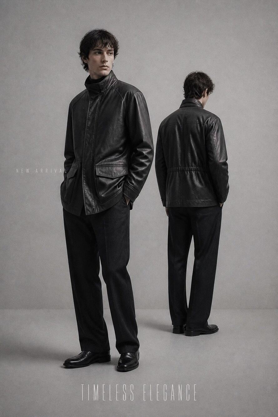 Vintage Boston Outfitters Black Leather Mid Length Coat Jacket Mens Size XL